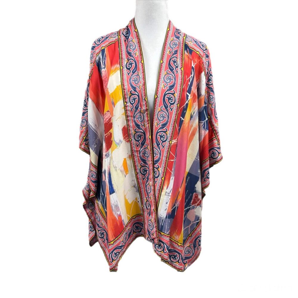 NEW Tolani Raelyn Abstract Red Short Kimono Cardigan Sz S Petite